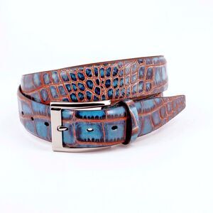 Torino Leather Blue Red Brown Italian Croc Embossed Belt Men’s 36 Luxury USA